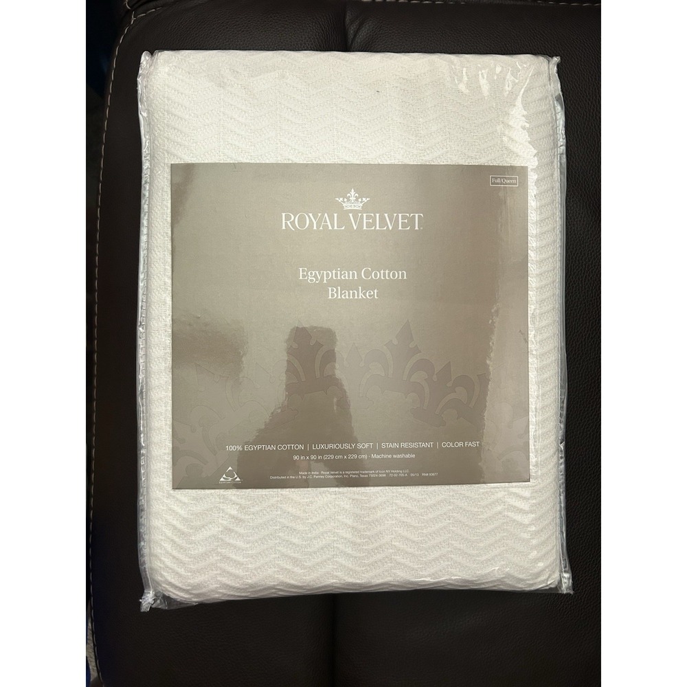 Royal Velvet Egyptian Cotton Blanket Full/Queen White Soft Woven 90 x 90"